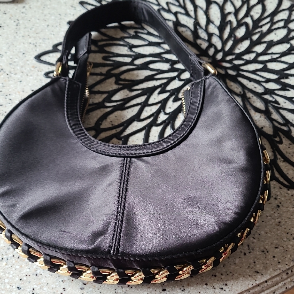 Topshop Black and Gold Hobo Bag with Edgy Hardware